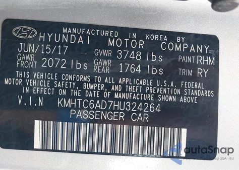 2017 Hyundai Veloster Value Edition z USA, uszkodzony, nr VIN KMHTC6AD7HU324264